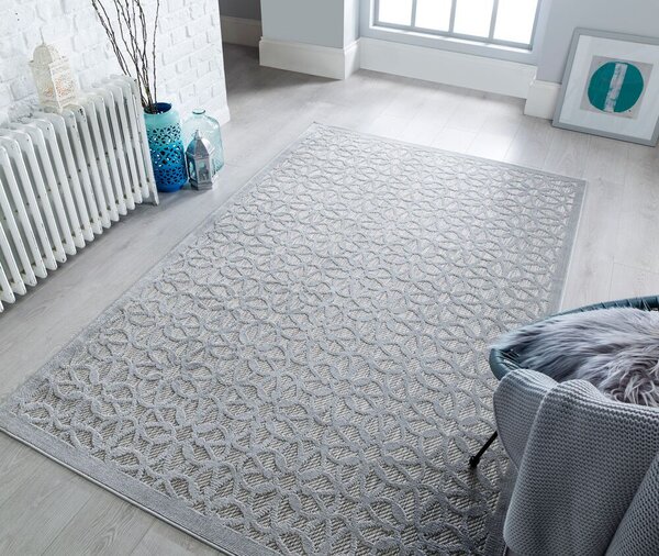 Flair Rugs , Kusový koberec Piatto Argento Silver – na von aj na doma, 80x150, šedá, chodba / predsieň