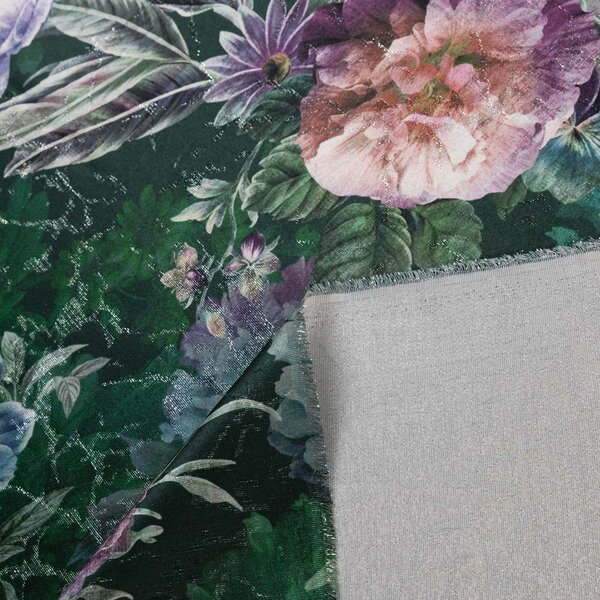 Biante Dekoračný záves Parma PM-114 Fialové kvety na tmavo zelenom 145x140 cm