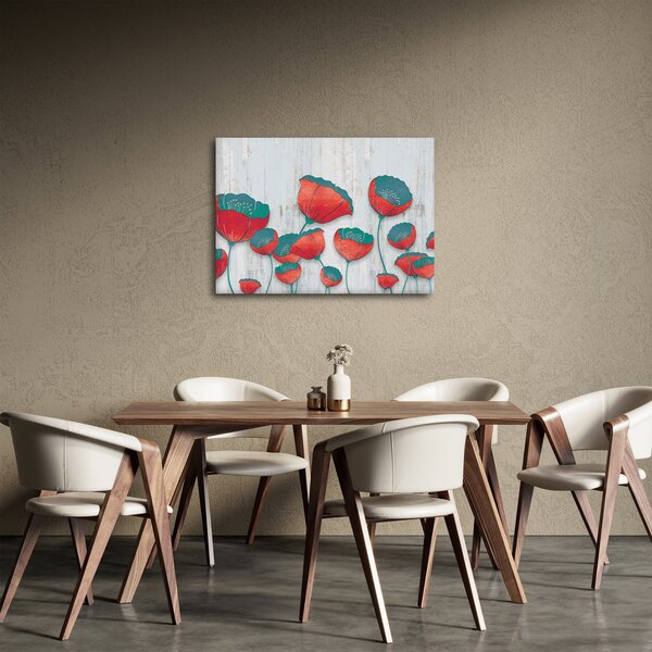 Obraz - Vlčie maky - petrolej (70x50 cm)