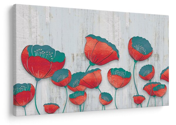 Obraz - Vlčie maky - petrolej (90x60 cm)