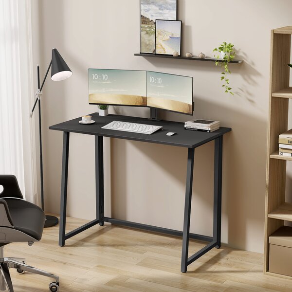 Set do pracovne ZARIMO stôl 80x40 cm čierny + kreslo AVOLA VELVET sivé