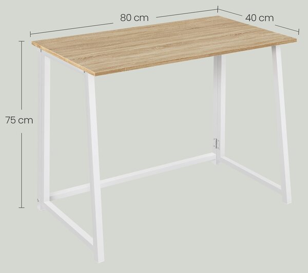 Písací stôl ZARIMO skladací 80x40 cm, biely/dub sonoma