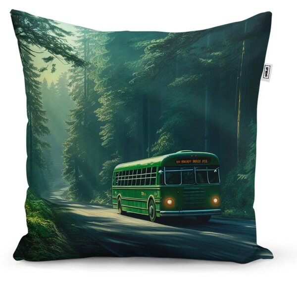 Sablio Vankúš Zelený autobus v lese - 40x40 cm