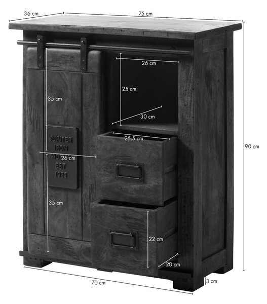Komoda mango 75x36x90 hnedá lakovaná IRON