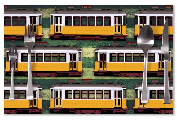Sablio Prestieranie Lisabonské historické električky Zelený Pattern: 40x30cm