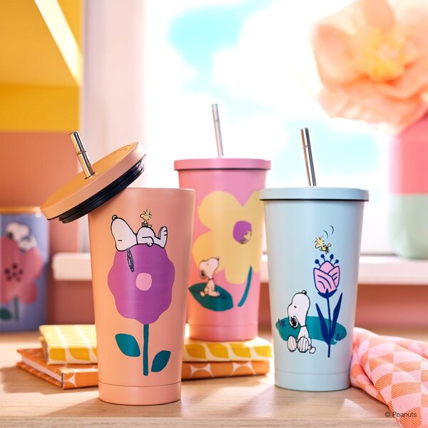 PEANUTS Pohár nerezový so slamkou 500 ml - ružová