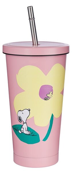 PEANUTS Pohár nerezový so slamkou 500 ml - ružová