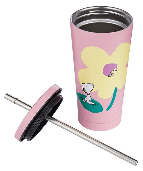 PEANUTS Pohár nerezový so slamkou 500 ml - ružová