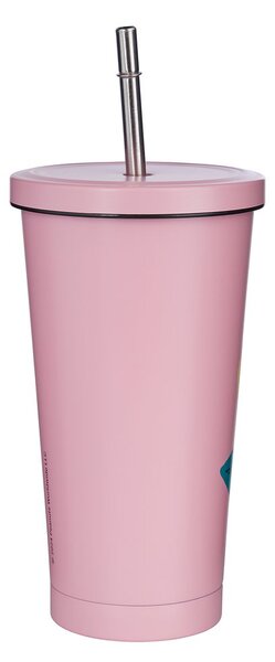 PEANUTS Pohár nerezový so slamkou 500 ml - ružová