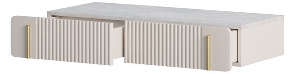 Závesný toaletný stolík Malmi 100 cm - kašmírová / crema bianca / zlatá