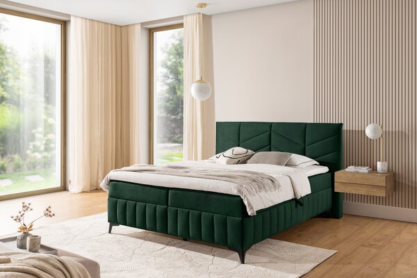 Posteľ Boxspring Penia 160x200 s úložným priestorom - zelený hydrofóbny zamat Element 12