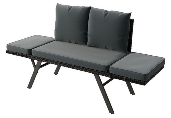 Polyratanová multifunkčná lavica 132 x 62 x 84cm čierna/sivá