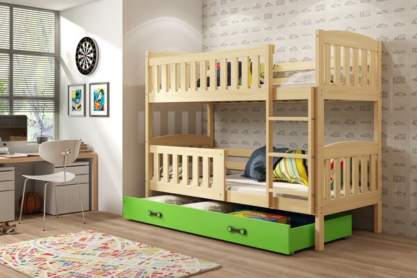 Interbeds Poschodová posteľ Kubus prírodná so šuplíkom 190cm x 90cm - zelená