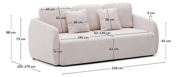 Krémová ženilková rozkladacia pohovka 225 cm Laira – Kave Home