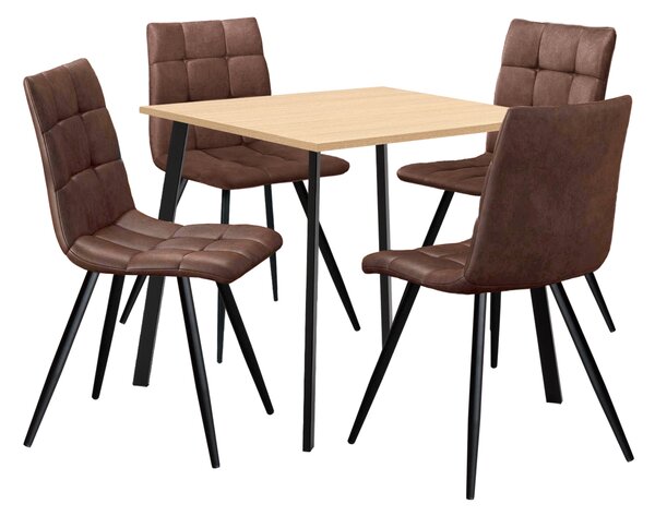 Jedálenský stôl 80x80 BERGEN dub + 4 stoličky BERGEN hnedé mikrovlákno