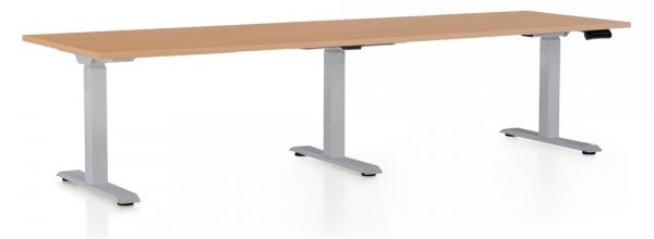Výškovo nastaviteľný stôl OfficeTech Long, 260 x 80 cm, šedá podnož