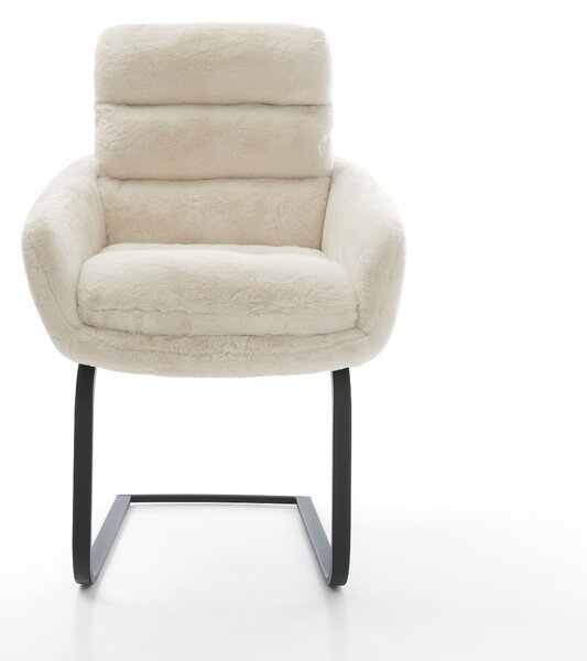 DELIFE Konzolová jedálenská stolička Abelia-Flex s opierkami plyšový manšester krémovo biela konzolová jedálenská stolička plochá čierna