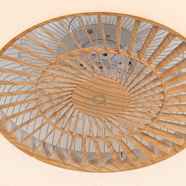 Stropný ventilátor s drevenou potlačou s hviezdnym efektom 60 cm vrátane LED stmievateľného s diaľkovým ovládaním - Climo