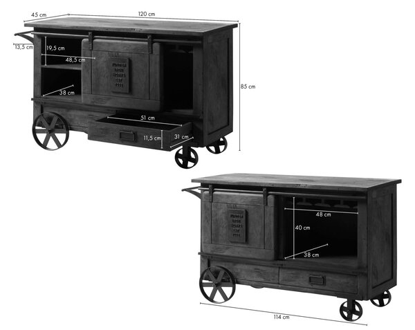 IRON Servírovací stolík Mango 120x45x85 prírodný lakovaný