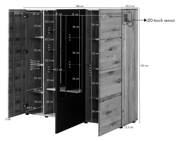 Komoda divoký dub 148x43,5x143 prírodná olejovaná/lakovaná INNSBRUCK