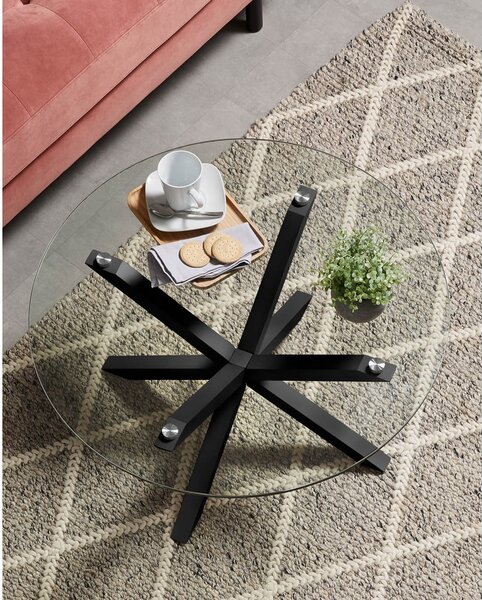 Čierny okrúhly konferenčný stolík so sklenenou doskou ø 82 cm Argo – Kave Home