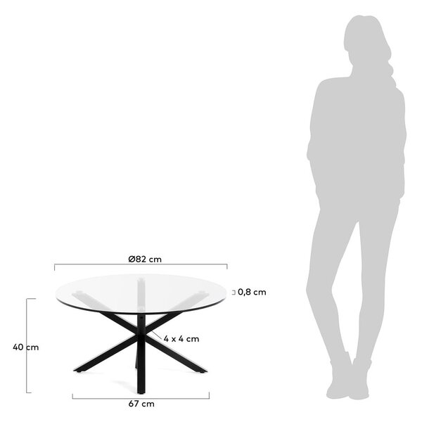 Čierny okrúhly konferenčný stolík so sklenenou doskou ø 82 cm Argo – Kave Home