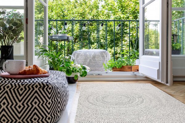 Koberec šnúrkový SIZAL FLAT 48832367 Kruhy - krém / sivý