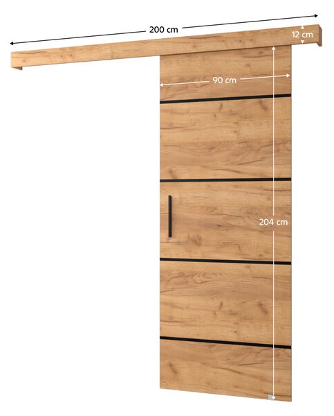 KONDELA Posuvné dvere, dub craft zlatý/dub craft zlatý/čierna, SALDOR 90 4