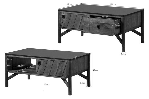Konferenčný stolík mango 100x60x45 hnedý olejovaný / tmavá žula LOS ANGELES