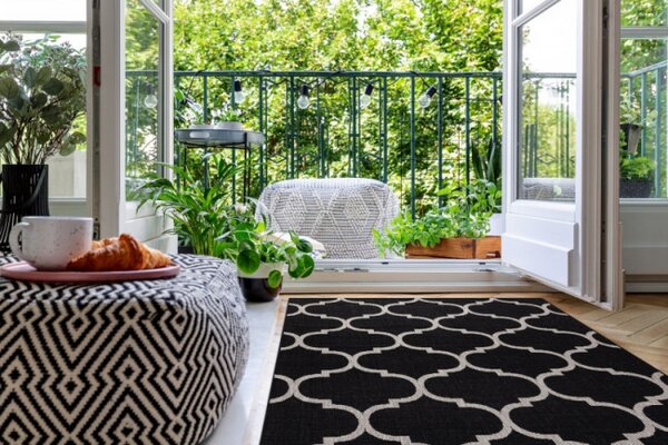 Koberec SIZAL FLOORLUX 20608 - marokánsky, trellis - čierny, strieborný