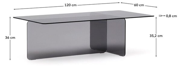 Sivý sklenený konferenčný stolík 60x120 cm Zaren – Kave Home