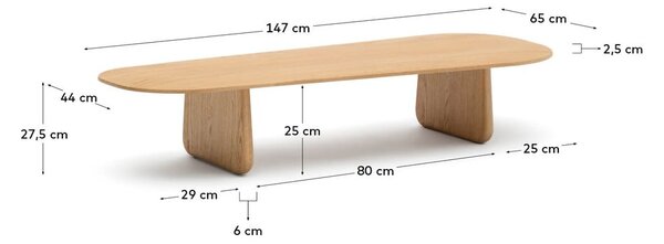 Konferenčný stolík z dubového dreva v prírodnej farbe 64x146 cm Pirita – Kave Home