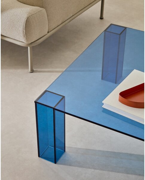 Modrý sklenený konferenčný stolík 85x85 cm Adularia – Kave Home