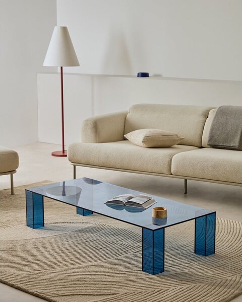 Modrý sklenený konferenčný stolík 60x140 cm Adularia – Kave Home