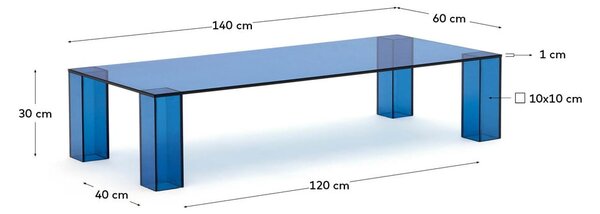 Modrý sklenený konferenčný stolík 60x140 cm Adularia – Kave Home