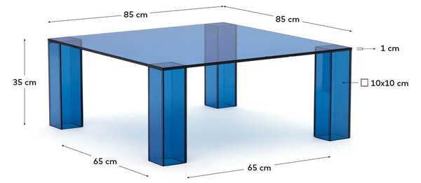 Modrý sklenený konferenčný stolík 85x85 cm Adularia – Kave Home