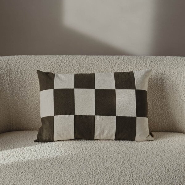 Bavlnený poťah na vankúš Fold Patchwork Dark Olive/Undyed 60 × 40 cm