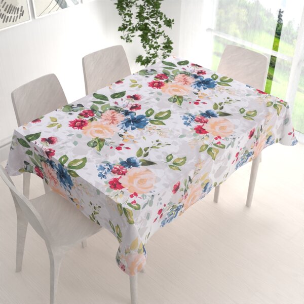 Biante Bavlnený obdĺžnikový obrus Sandra SA-387 Veľké žlté a modré kvety na bielom 50x100 cm