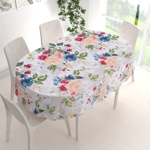 Biante Bavlnený oválny obrus Sandra SA-387 Veľké žlté a modré kvety na bielom 50x100 cm