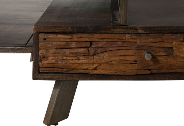 Konferenčný stolík akácia / recyklované drevo 135x70x45 hnedý lakovaný CITY