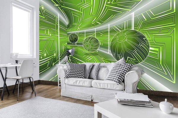 Fototapeta - Zelená ulička s loptičkami (152,5x104 cm)
