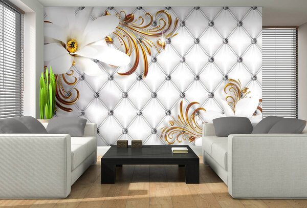 Fototapeta - Strieborný prešívaný vzor a kvet (152,5x104 cm)