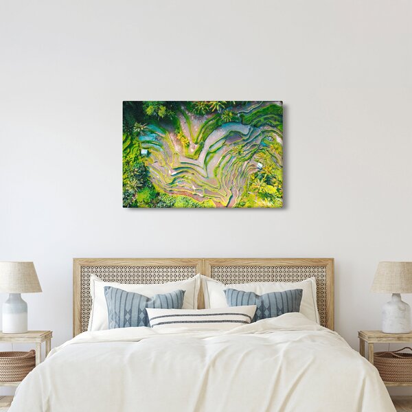 Obraz ryžových polí z vtáčej perspektívy (90x60 cm)