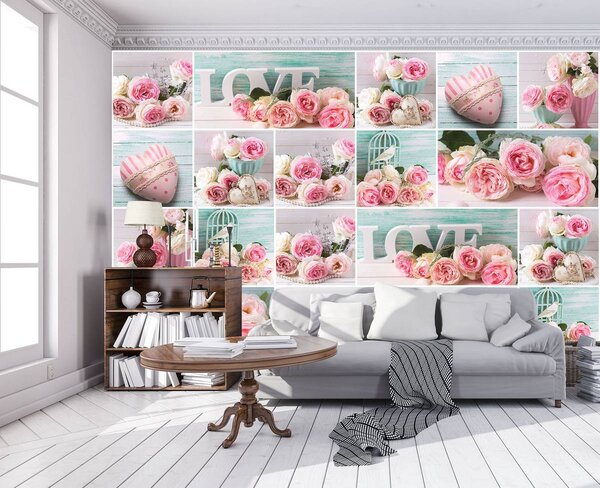Fototapeta - Ruže, srdcia a perly (152,5x104 cm)