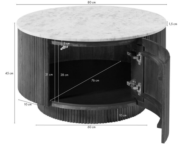 Konferenčný stolík okrúhly mango 80x80x45 hnedý lakovaný / mramor biely BARCELONA
