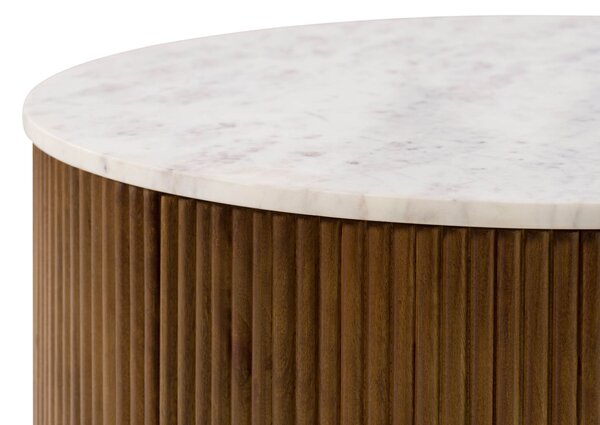 Konferenčný stolík okrúhly mango 80x80x45 hnedý lakovaný / mramor biely BARCELONA