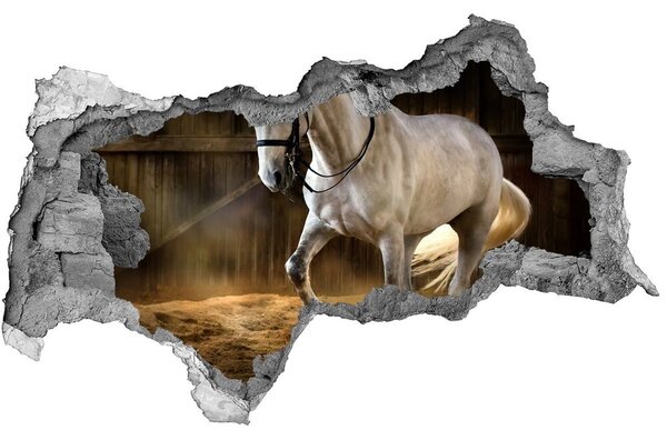 Diera 3D fototapeta na stenu Biely kôň v stajni