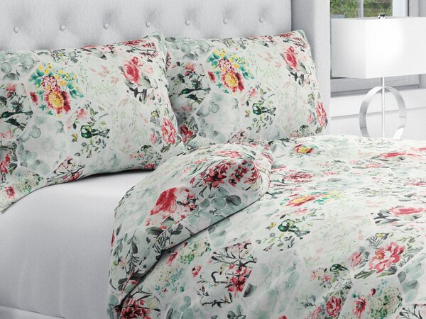 Biante Bavlnené posteľné obliečky Sandra SA-415 Kvety na mintovom hexagóne Jednolôžko 140x200 a 70x90 cm