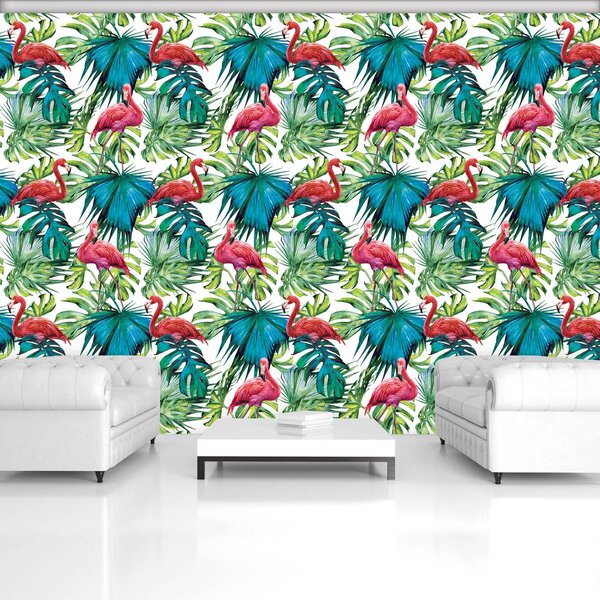 Fototapeta - Plameniaky a listy (152,5x104 cm)