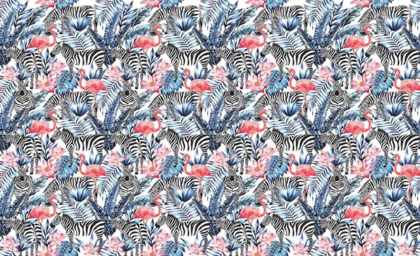 Fototapeta - Mozaika - zebra a plameniak (152,5x104 cm)
